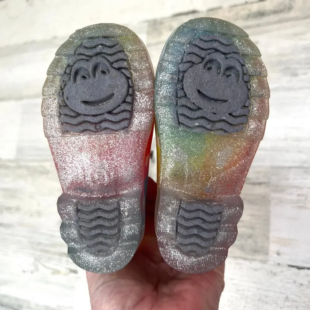 Western Chief Rain Boots Toddler Girls Size 5 Rainbow Heart Waves Light Up